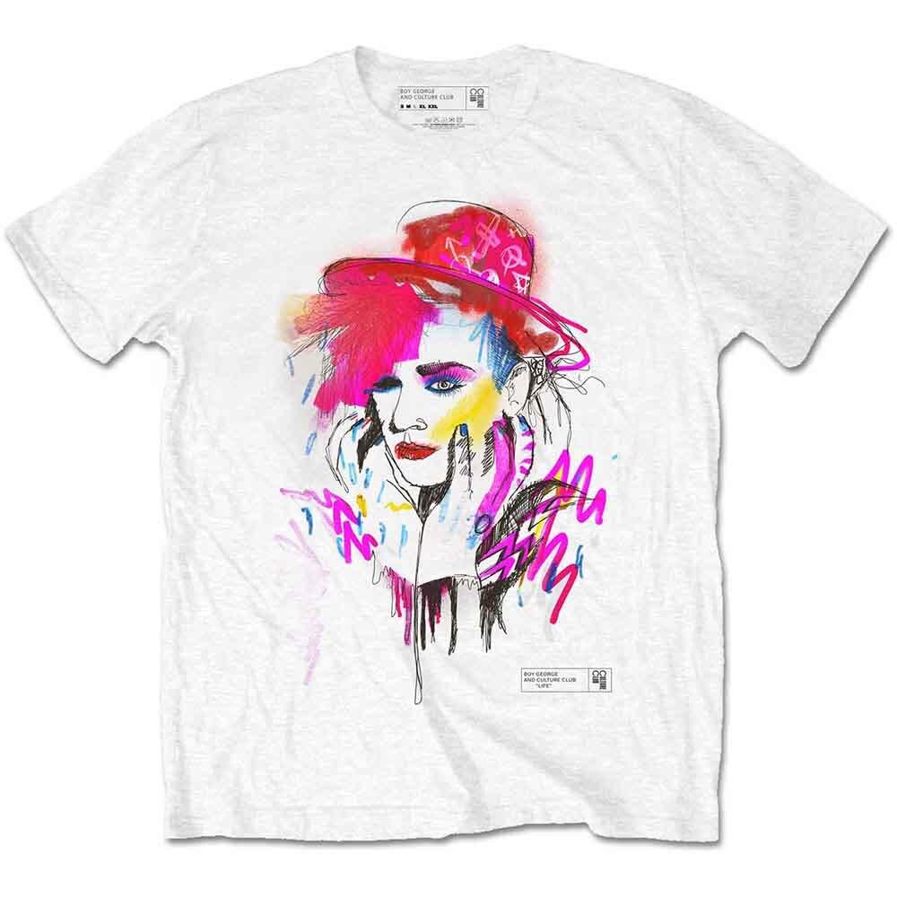 Boy George  Culture Club Drawn Portrait T-Shirt White New XXXL