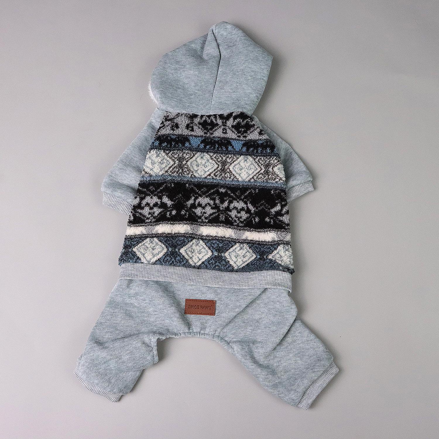 

Dog Hooded Pajamas for Small Dogs - Puppy Medium Warm Clothes Jumpsuit in Winter, Turtleneck Classic Pattern Design for Boy Girl XS（old） синій