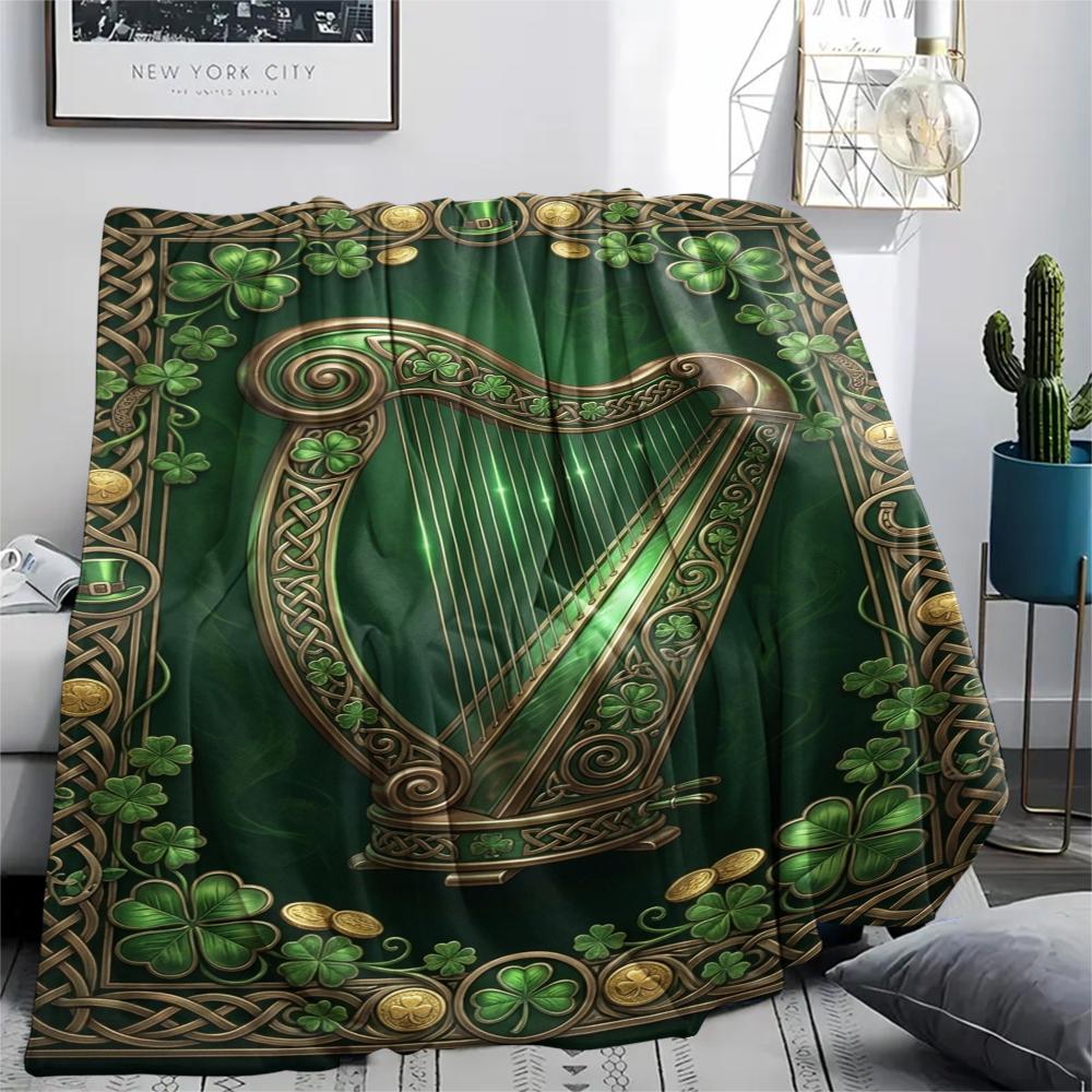 1Pc St.Patrick's Day Print Flannel Blanket, High Quality Comfortable for All Seasons, Home Decor, Warmth and Comfort, Perfect for Christmas Gifts W73