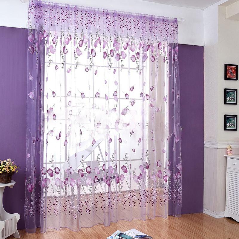 Tulpe Blume Sheer Fenster Vorhang Perlen Quaste Tür Schal Vorhänge Volant Hause Liefert