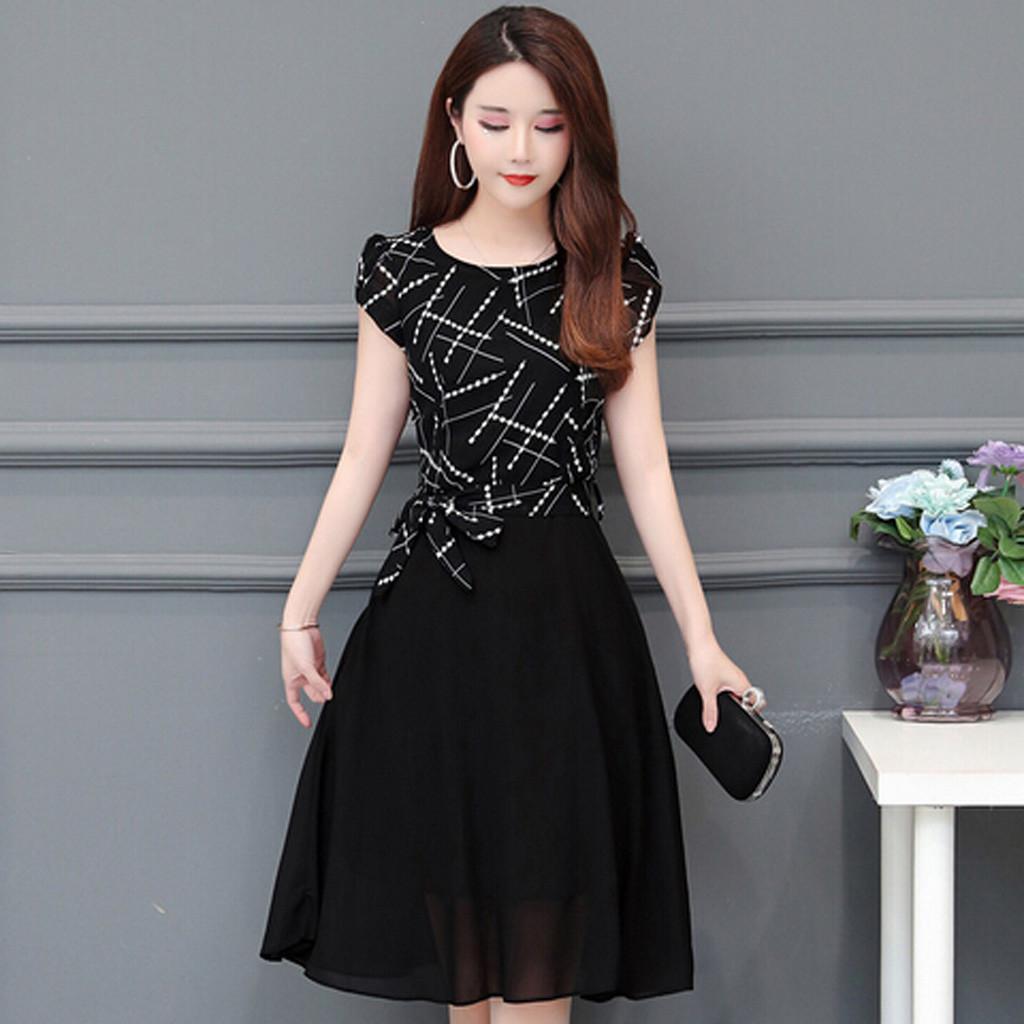 Fashion Casual Women  Short sleeve  Dress Striped Slim A-Line Dress