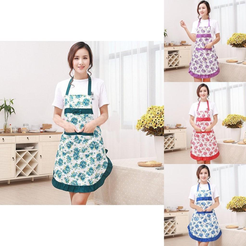 Elegant Women Floral Kitchen Bib Apron With Stylish Pockets For Cooking And Baking