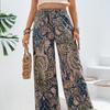 2026 New Women's Printed Wide Leg Pants, Elastic Waist Palazzo Pants for Summer, Trendy Flowy Casual & Vacation Bottoms