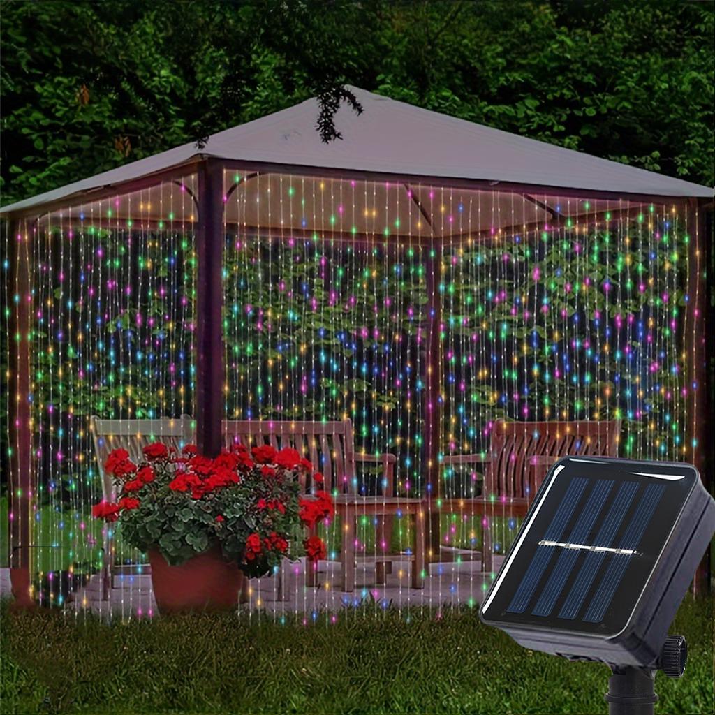 Guirlande Lumineuse Rideau Solaire Étanche IP54 8 Modes Lumières de Fond Décoratives pour Terrasse Clôture Balcon Décoration de Noël