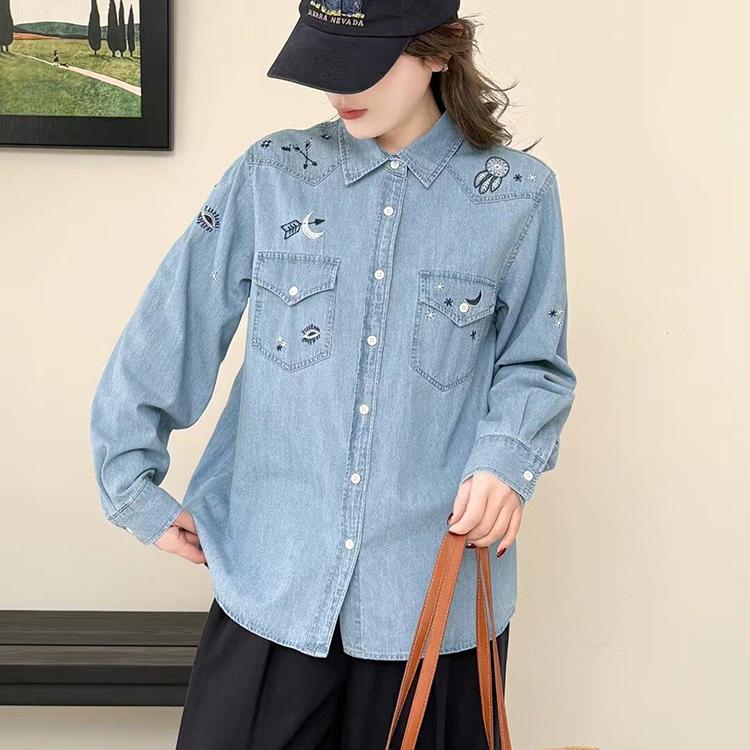 2026 Embroidered Denim Shirt: Versatile Spring/Autumn Women's Fashion Layering Outerwear