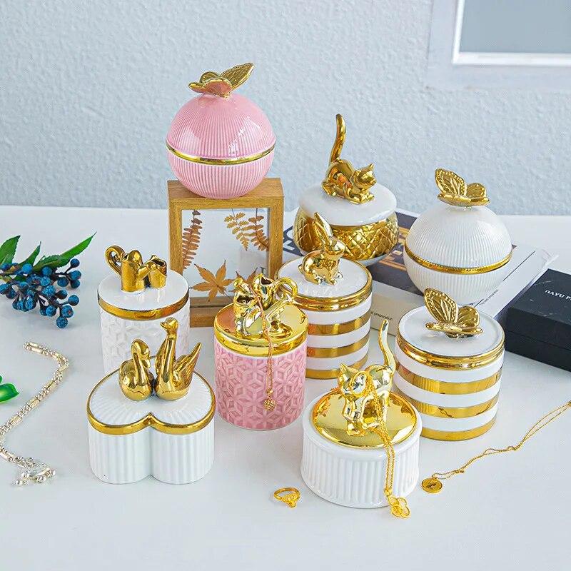 

Скандинавские керамические украшения, шкатулка для драгоценностей с крышкой, керамический резервуар для хранения, креативное сердце для девочек, настольный подарок, украшения для дома