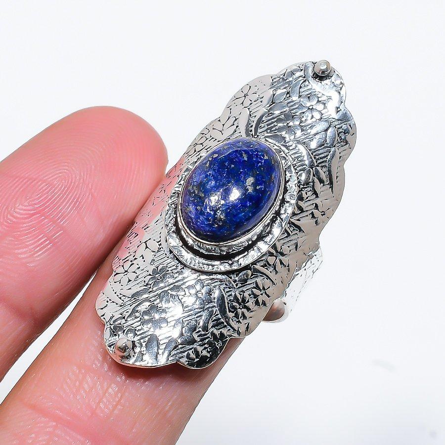 

Этническое ювелирное кольцо ручной работы с драгоценным камнем лазурит, размер 10 VM-751