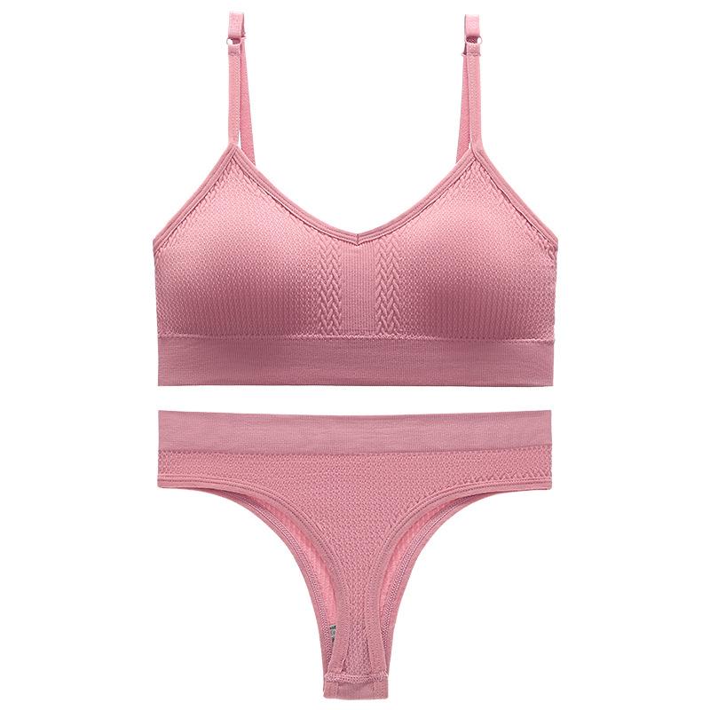 Underwear Set Female Thin Section Large Size Without Steel Ring Sexy Halter Beauty Undershirt Adjustable Small Breasts Gathered French Bra Set