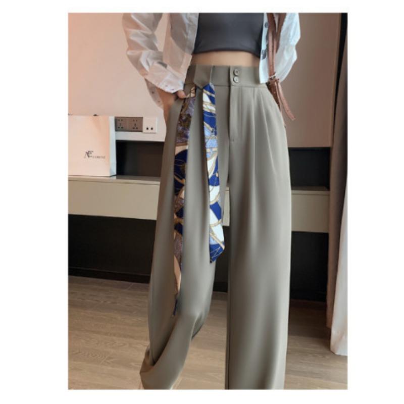 

Новые узкие брюки широкого кроя для женщин, весна-лето, прямые, с высокой талией, драпированные, облегающие и свободные повседневные брюки в пол с поясом 2XL