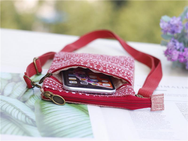 Ethnic White Pattern 5-Layer Crossbody Fabric Bag: Multi-Compartment Fashion Bag for Phone and Makeup, Perfect for Women and Students.