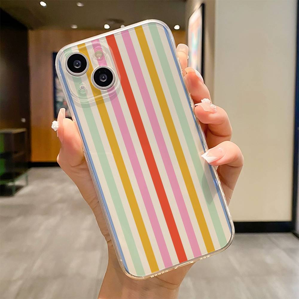 Colorful Striped Phone Case For iPhone 17 16e 16 15 14 13 12 11mini Pro Max X XR XSMAX 8 7 Air Plus Soft Cover