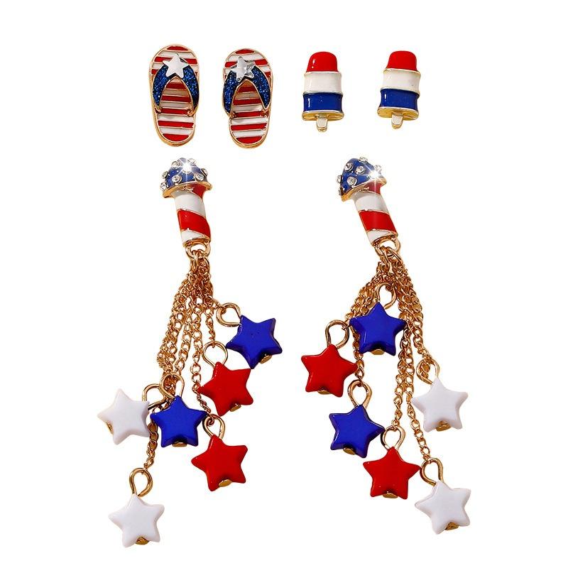 Independence Day Alloy Bracelet, Red, Blue and White Pendant, National Flag Alloy Accessories Pendant Length + M Tail Chain