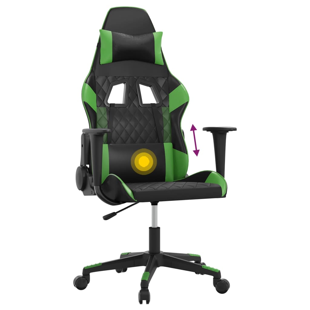 Gaming Chair with Massage Function Black and Green Artificial Leather