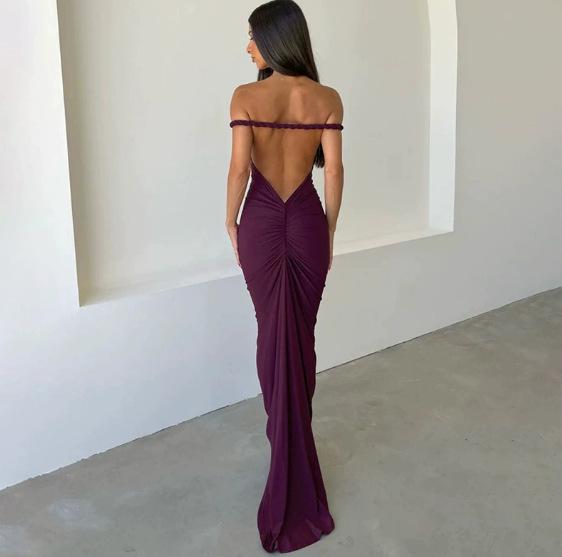 Rochie Maxi Bodycon Ruched Fără Spate cu Gât Legat, pentru Femei, Primăvară/Vară 2026, pentru Vacanță și Plajă.