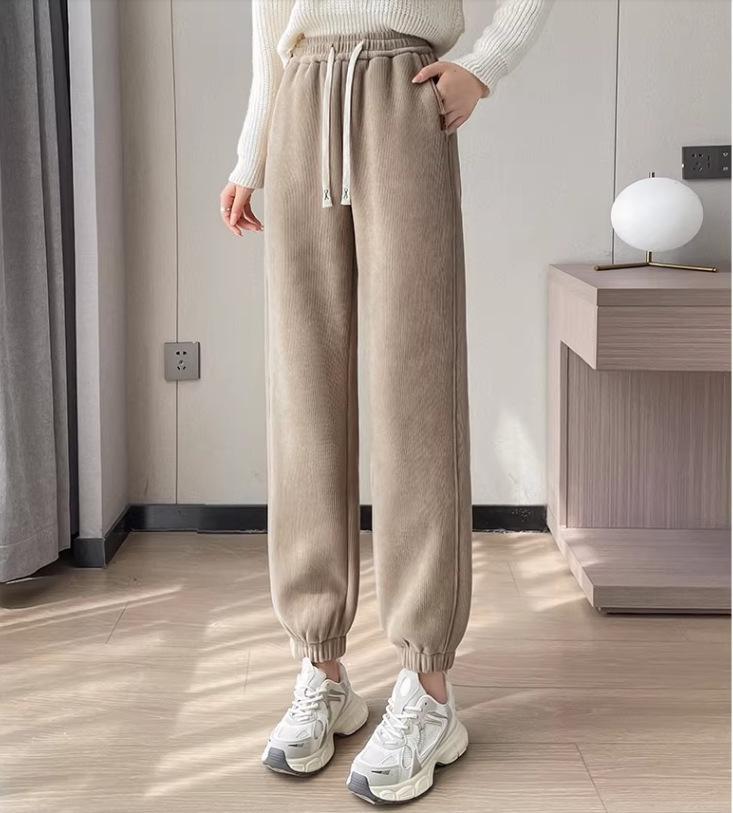 Velvet Thickened Lambswool Cuffed Sweatpants - Warm, Loose, Casual Sports Pants for Autumn & Winter