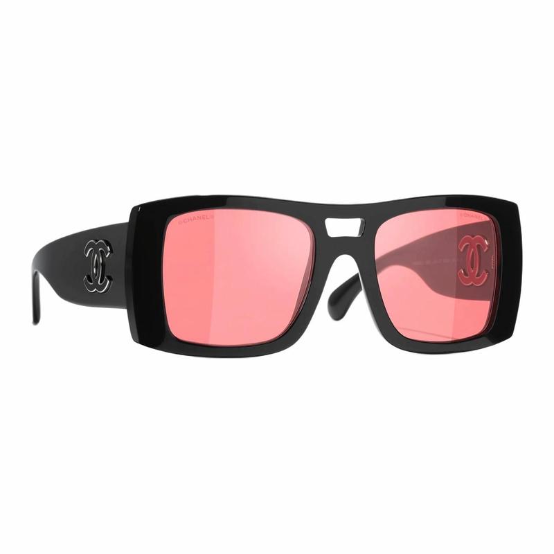 Chanel Double Bridge Design Acetate Frame Square Sunglasses Men and Women Same Style Couple Model Black