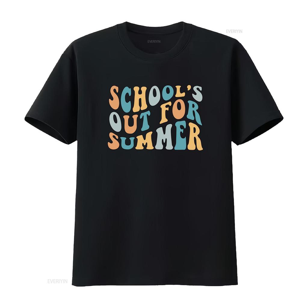 Groovy Retro Schools Out For Summer Slogan Print Casual T Shirt vintage Washed homme Versatile Breathable Unisex