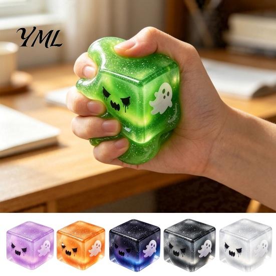 Handmade Diy Craft Accessories Halloween Ghost Squeeze Cube, Glitter Slow Rising Fidget Toy, Unique Board Game Dice Soft Decompression Sensory Toy for