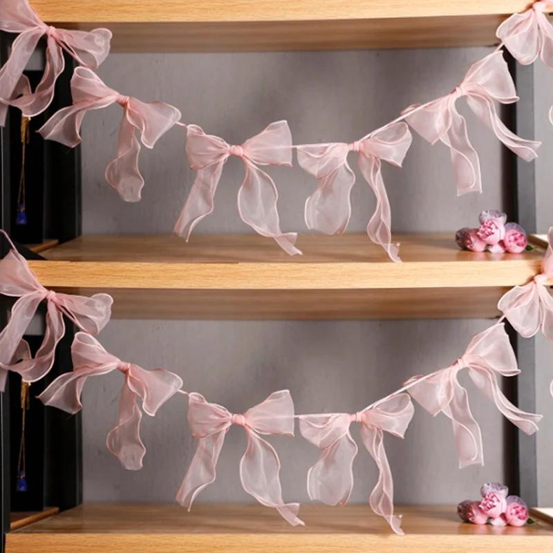 Top Quality Pink Bowknot Banner Hanging Pendant Garlands For Girls Princess Birthday Party Decor Baby Shower Wedding Party Photo