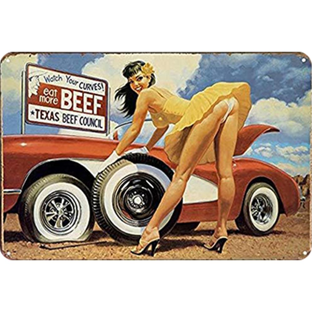 

Винтажная металлическая пластина «Auto und Mädchen» rechteckiges Eisengemälde Wanddekoration