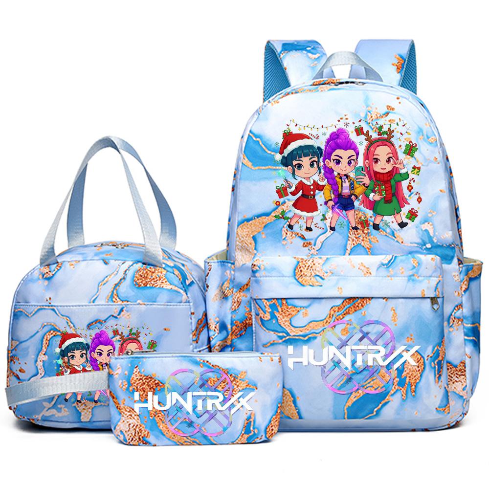 3Pcs/set Christmas K-pop Printed Backpack Handbag Pencil Case for Teenager Student Girl Boy Bookbag Schoolbag Women Large Capacity Travel Bag Kid Gift