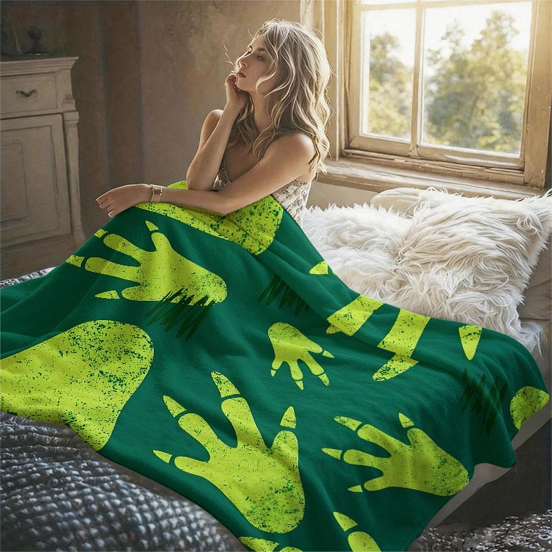 Dino Footprint Flannel Blanket Warm Soft Halloween Christmas Decorative Couch Warm Cozy All-Season Gift