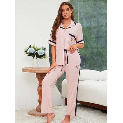 Damen Sexy Revers Modal Pyjama Lässig Locker Sitzende Nachtwäsche Intime Dessous Sommer Kurzärmelig Hosenanzüge Loungewear