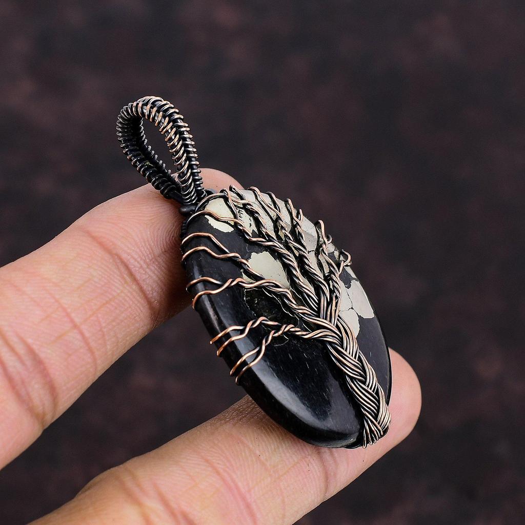 Tree Of Life Pyrite Copper Pendant Wire Wrapped Jewelry Gemstone Pendant Tree Of Life Copper Jewelry Handmade Wire Wrap Pendant Gift For Him