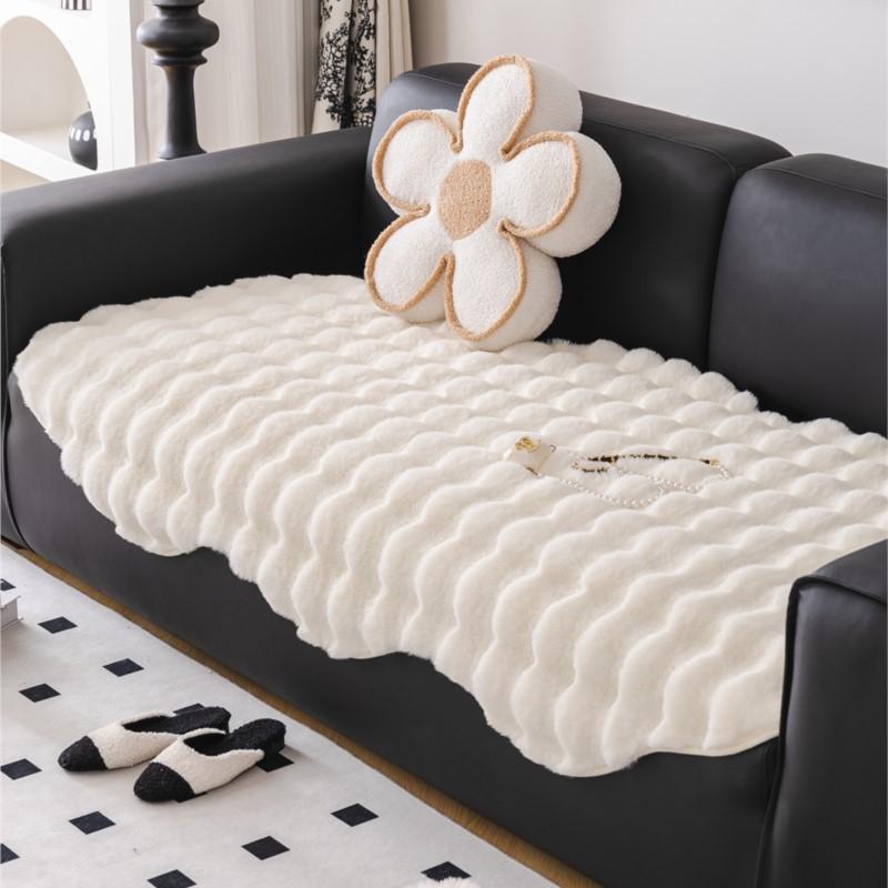 Modern Sofa Towel Thicken Rabbit Plush Irregularity Sofa Slipcover Universal Non-slip Super Soft Sofa Towel Couch Cushion