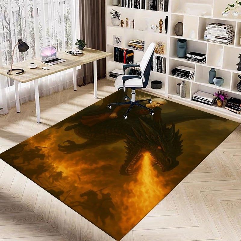 1pc Fire and Blood Office Carpet Chair Mats, Home Decor Mat Fantasy Theme Mat Durable Mat, Dragon Decor,Suitable for Fantasy Theme Lovers
