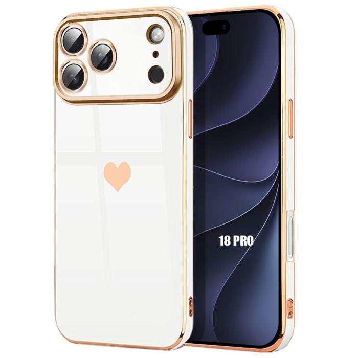 Coque pour iPhone 18 Pro, Silicone Souple Slim Antichoc avec Motif Cœur - Blanc