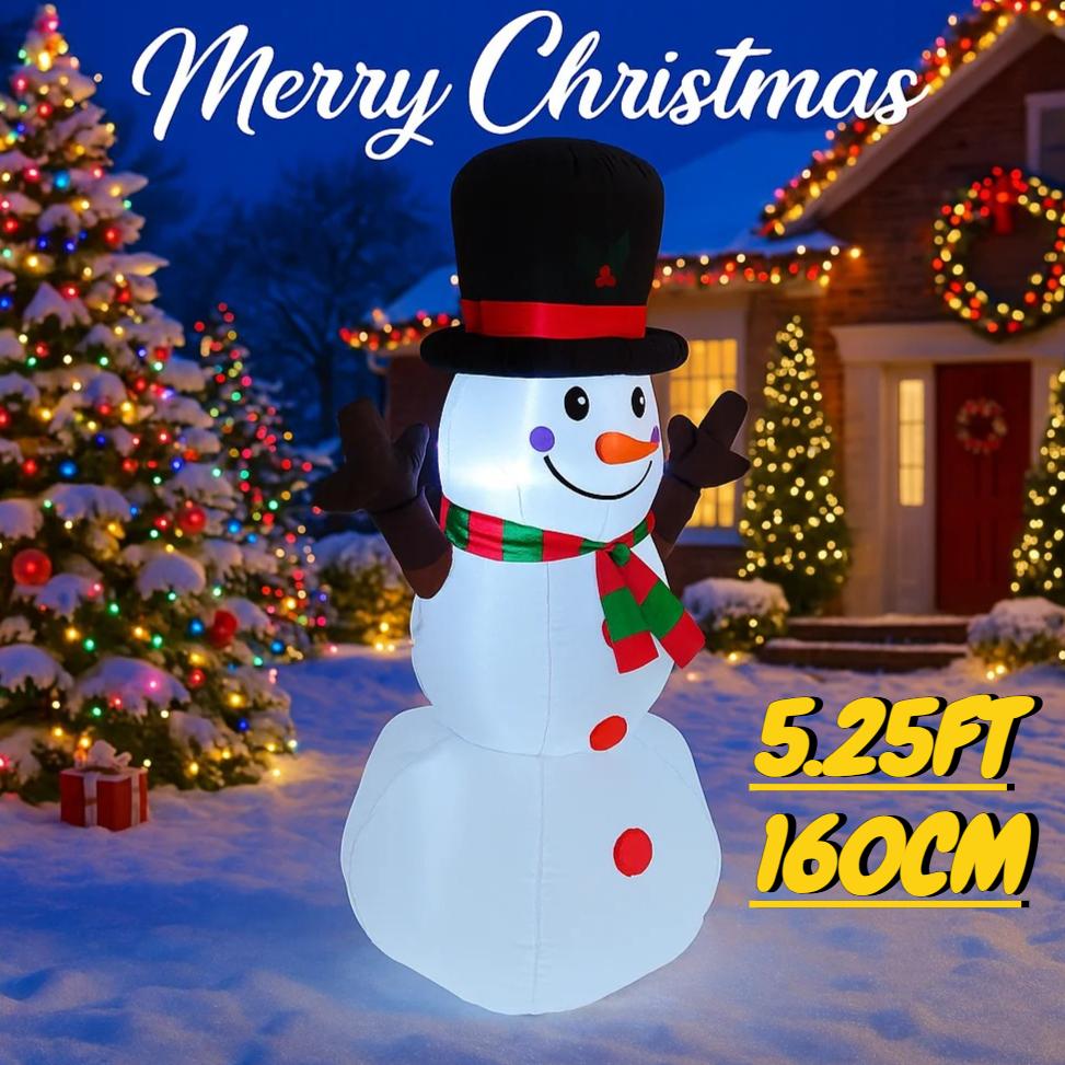 5.25FT Inflatable Toy Hat Snowman Xmas Decorations for Yard with LED Lights Christmas Supplie Home Ornament Festive Holiday Gift