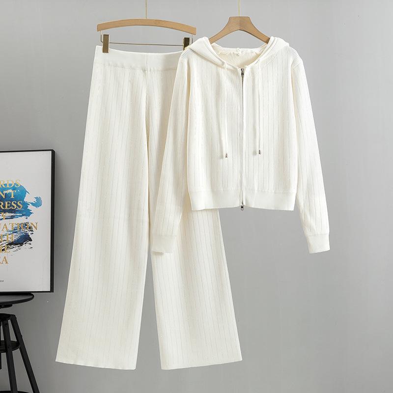 

Жіночий осінній модний в язаний кардиган і штани широкого крою, комплект з двох предметів One Size білий