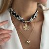 SHIXIN 2Pcs/Set Retro Flower Love Heart Pendant Necklace for Women Elegant Leopard Pattern Chiffon Fabric Choker Party Jewelry