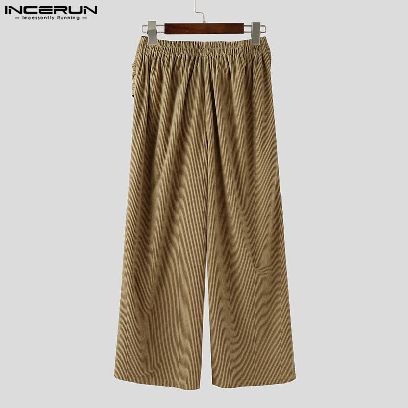 INCERUN Autumn Winter Men Twisted Ruffled Waist Solid Color Casual Corduroy Long Pants