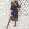 Spring Summer Casual Vacation Women Printed Long Sleeved Dress