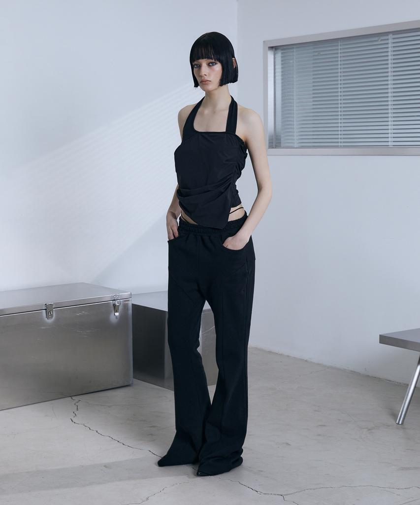 Bunteu Low-Rise String Bootcut Pants (Black)