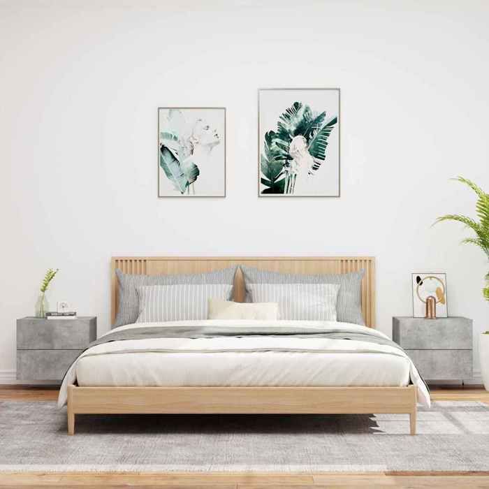 Maison Exclusive - Tables de chevet murales avec lumières LED 2 pcs gris béton