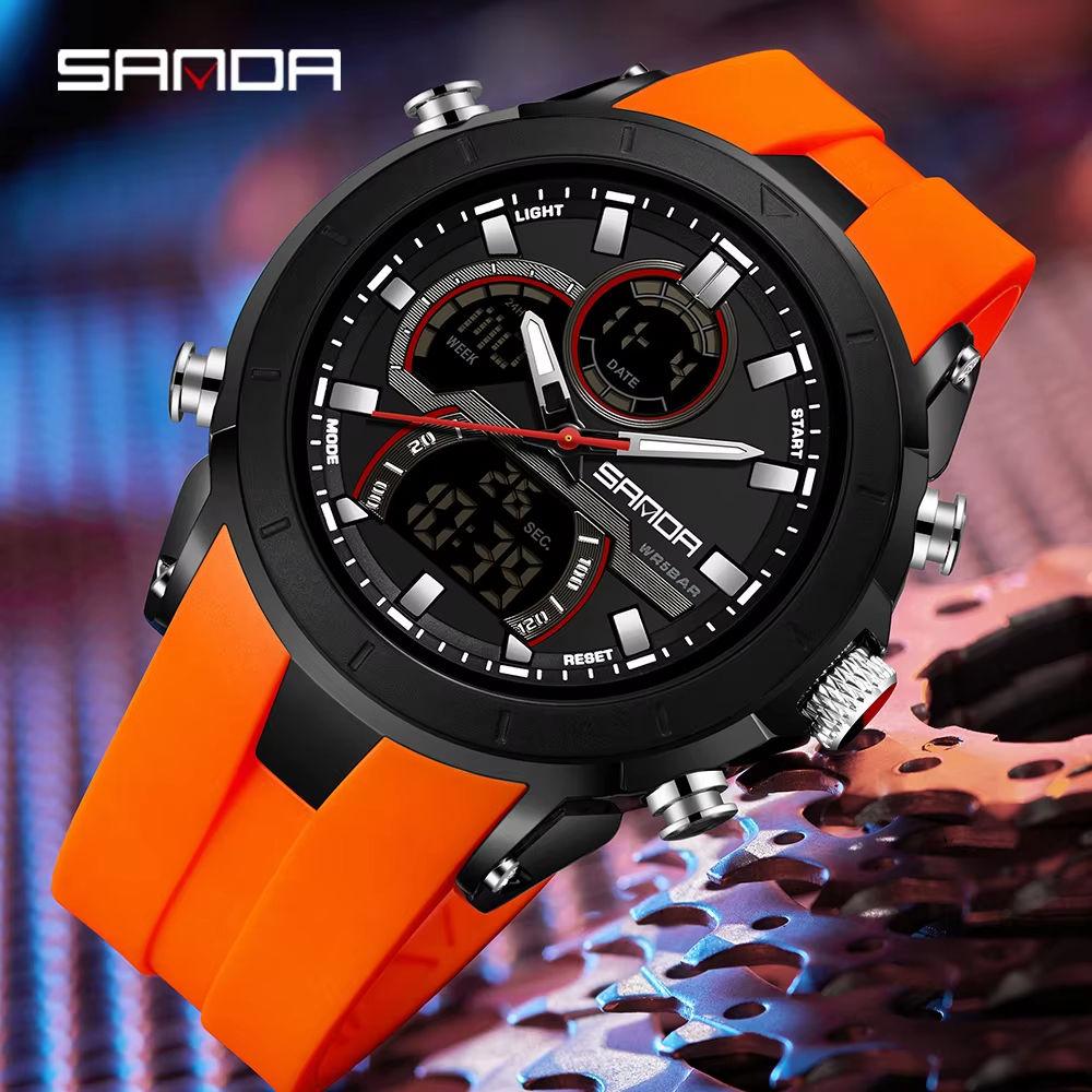 SANDA 6279 Hot Sale Digital Watch for Man Dual Display Large Dial Auto Date Luminous Waterproof Outdoor Sports Digital Men Watch