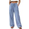 Women’s Summer Loose Fit Straight Leg Long Pants with Elastic Waistband Drawstring and Relaxed Draped Trousers for Casual Wear