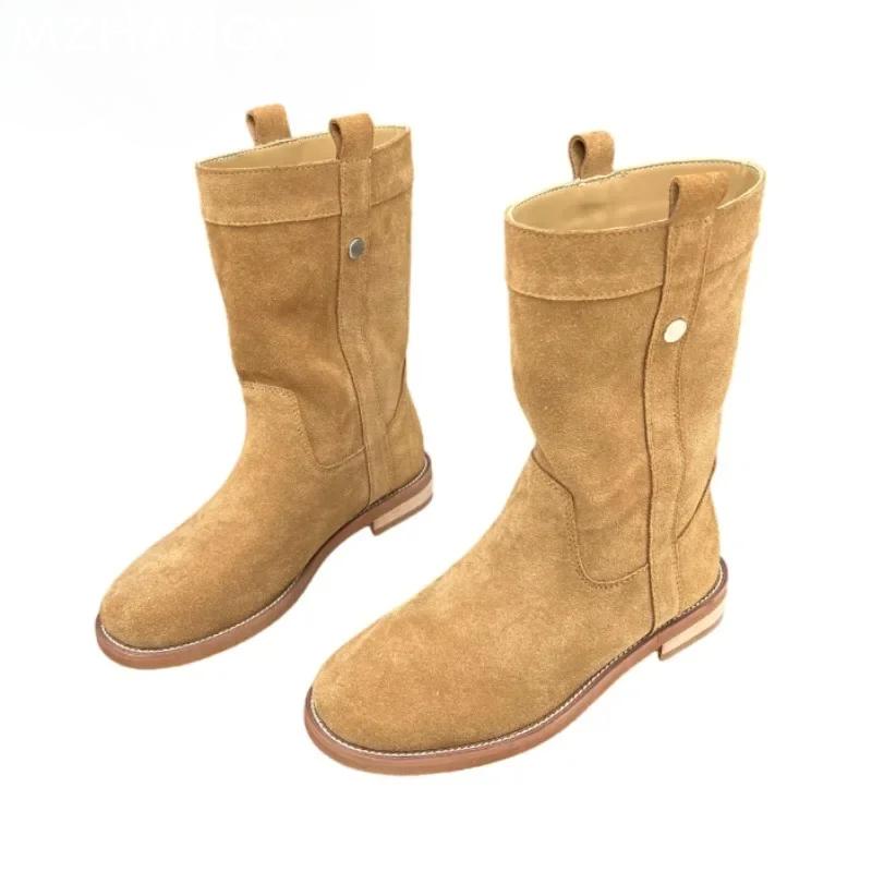 Fashion Suede Women Snow Mid Calf Boots Flats Fashion Shoes Woman 2025 Trend Walking Winter Chelsea Boots Goth New Mujer Short Botas