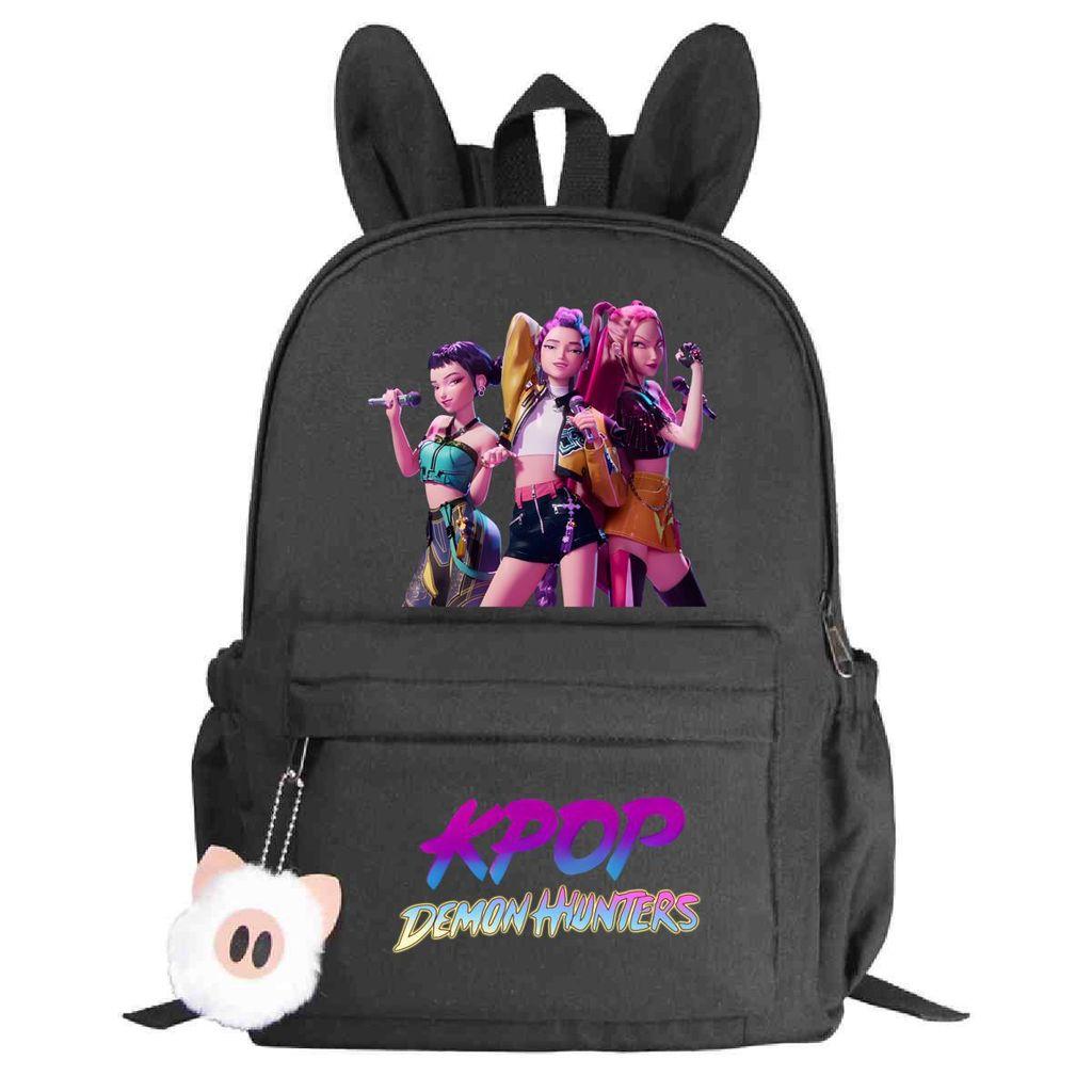 Large Capacity Kids Girls Kpop Zoey Mira Rumi Derpy Sajaboys Printed Student School Bag Casual Rabbit Ear Backpack 38*28*12cm