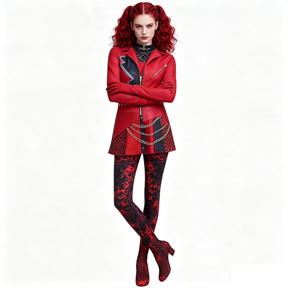 Movie Cosplay Costume Women's Red And Black Punk-style Jumpsuit With Cool 3d Digital Print Patterns For Halloween Costumes