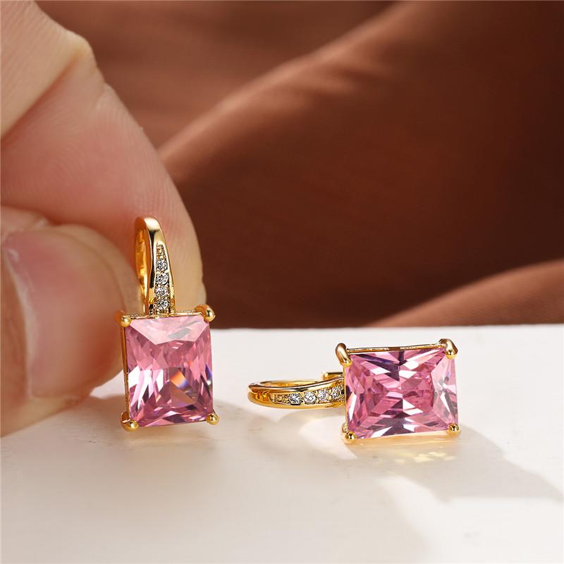 Female Luxury Crystal Zircon Square Stone Hoop Earrings Boho Silver Color Engagement Wedding  For Women Gift