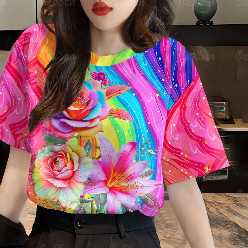 Beautiful Flower Pattern Women s T-shirt Comfortable Top xs