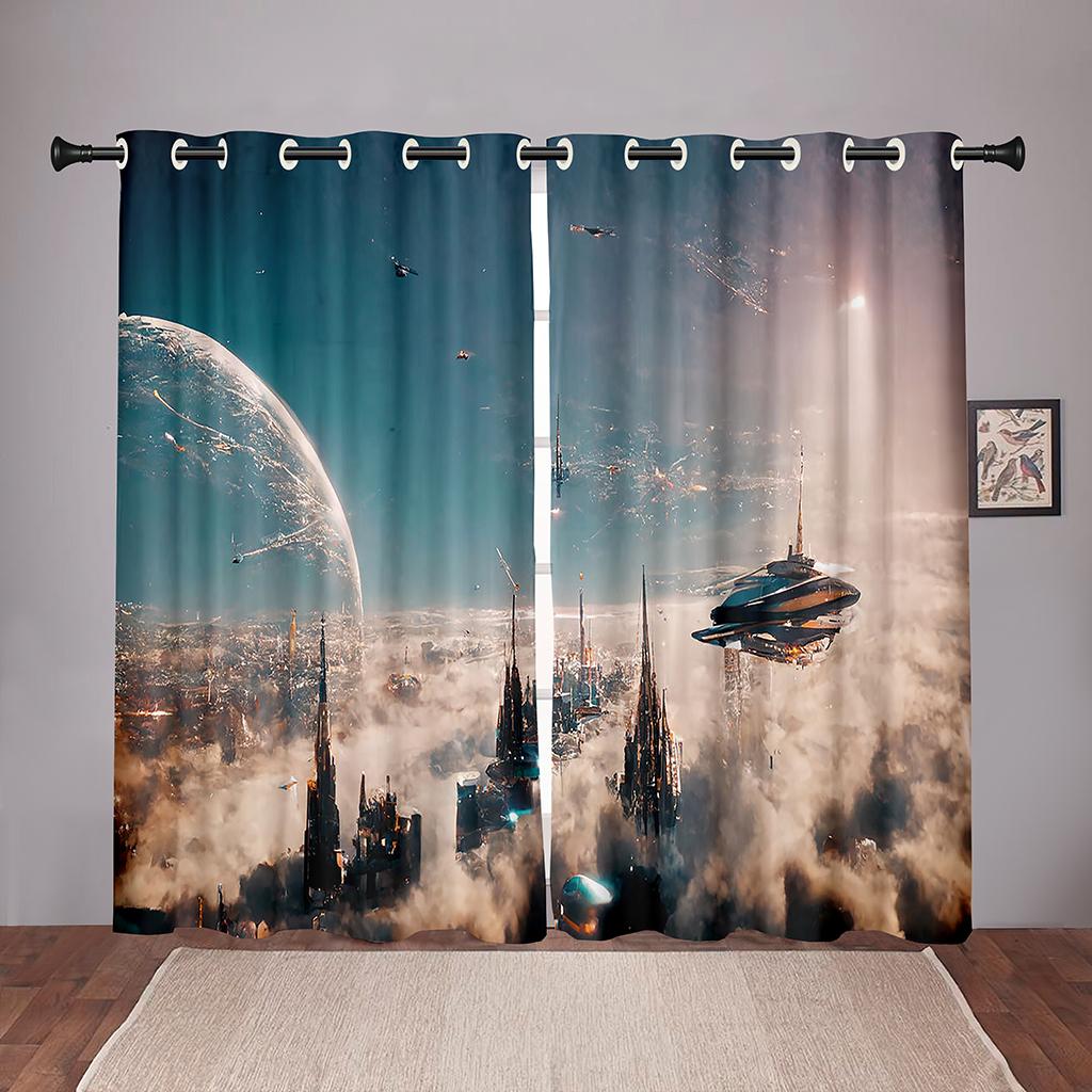 Grube 2 sztuki 90% cieniowanie przyszłość Cyberpunk City Sky na sprzedaż zasłona zaciemniająca do sypialni salon łazienka drzwi Kicthen