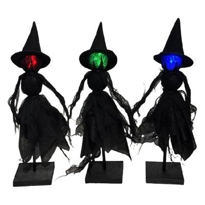 Set Of 3 Primitive Witch Figurine Decorations With 3 Lighting Color Perfect For Halloween Themed Parties Indoor Decors
