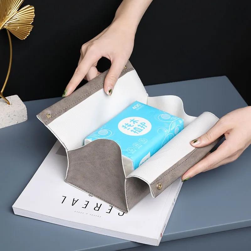 Porta fazzoletti in pelle nordica, portaoggetti da scrivania in PU per ufficio, portaoggetti per auto, semplice porta carta velina, decorazione da tavolo per soggiorno, portaoggetti per chiavi di casa