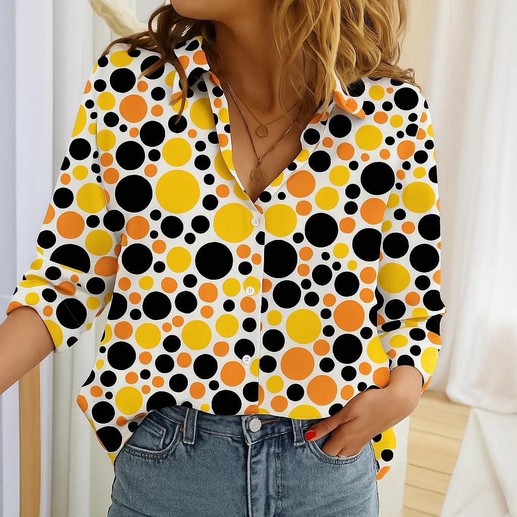 Trendy Women's Polka Dots Print Long Sleeve Shirt Button Down Casual Blouse Streetwear Autumn Stylish Female Tops Shirt