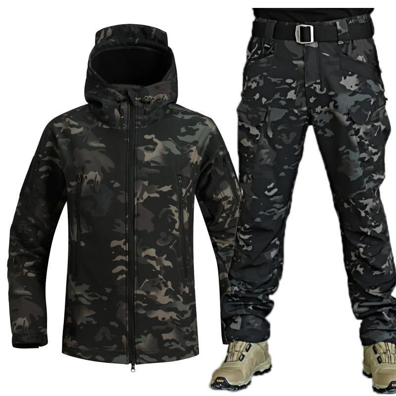 Shark Skin Soft Shell Autumn and Winter Plush Thickened Mountaineering Tactics Training Breathable Windproof Charge Suit